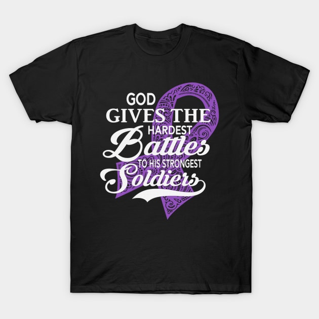 God Gives The Hardest Battles Strongest Soldiers Gastric Cancer Awareness Peach Ribbon Warrior T-Shirt by celsaclaudio506